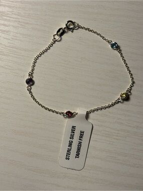 Sterling Silver Multi-Color Gemstone Station Bracelet